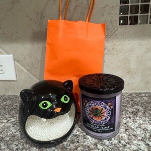 Bath & Body Works Halloween Candle with Purple and Orange Design